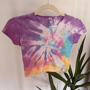 Los Angeles Apparel Cotton Baby Rib Tie-Dye Crop Tee